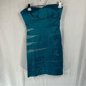 City Studio Teal Strapless Mini Dress 3 4 S party prom satin glam bodycon fitted
